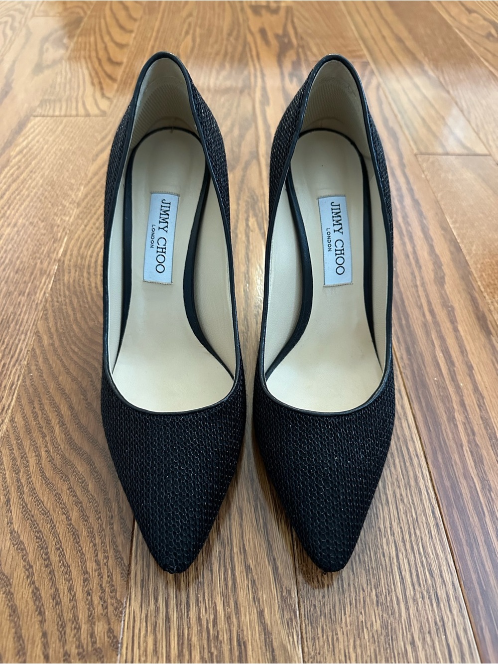 Jimmy Choo Black Textured Pointed-Toe Pumps